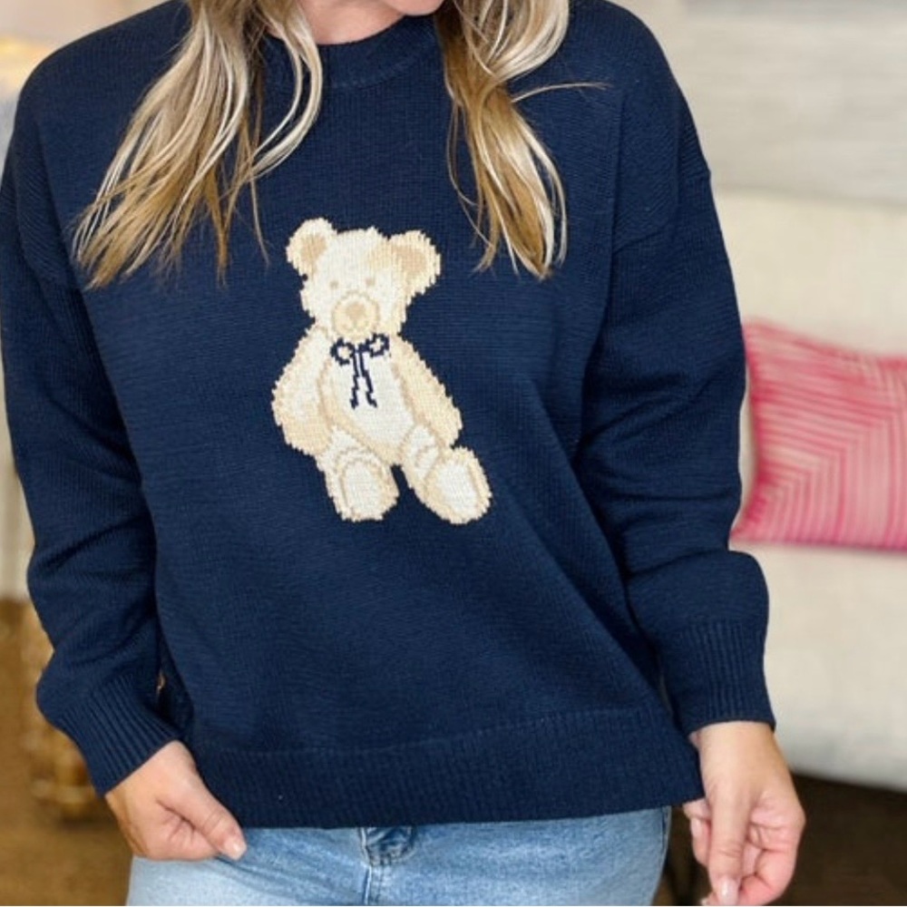 NWT navy blue teddy bear sweater XS